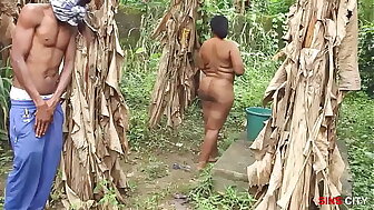 My neighbor's wife loves to bath outside near the local well, she's so hot