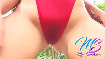 Preview#4 Part4 Filipina Model Miyu Sanoh Showing Nipples And Camel Toe In Semi Transparent Red Monokini Swimsuit By The Condo Pool - XXX Pinay Scandal Exhibitionist And Nudist